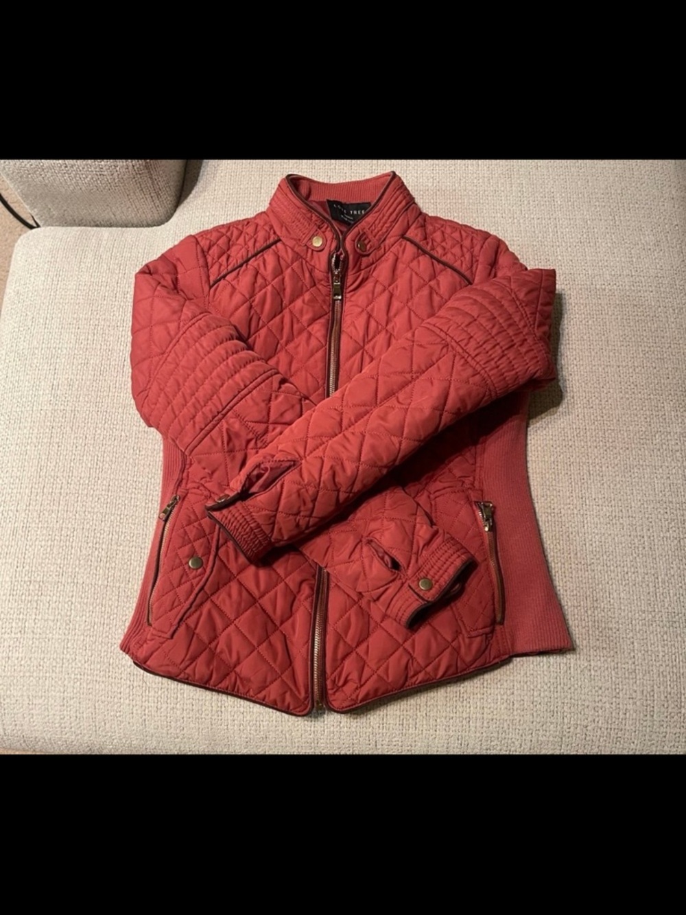 Love Tree Quilted Rust Bomber Jacket